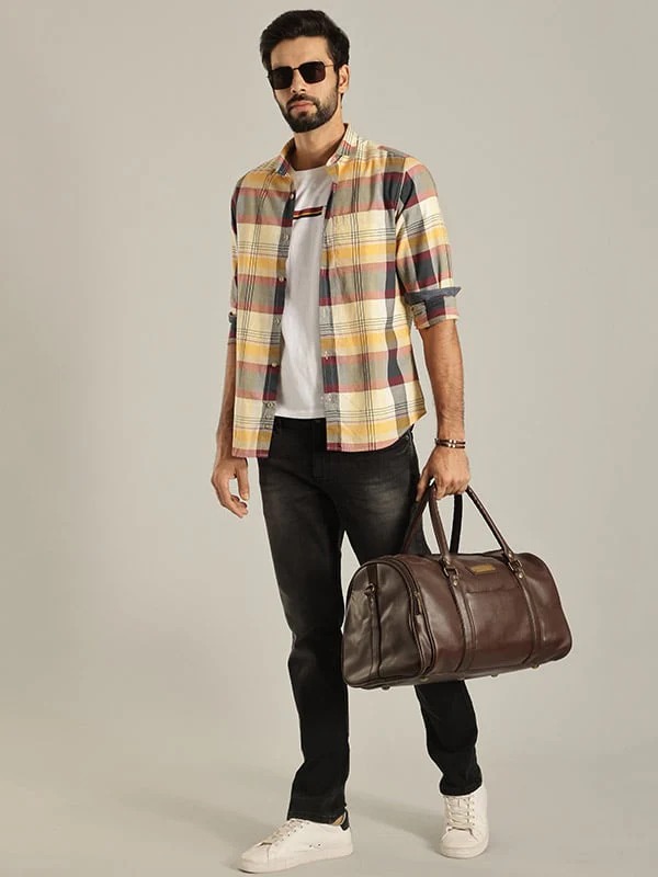 Indian Terrain Men's Slim Fit Full Sleeve Checkered Multicolor Shirt